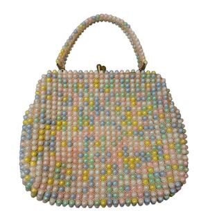 Vintage 1960 Pastel Plastic Handbag Candy Dot Bubble Bead Mid Century Hong Kong